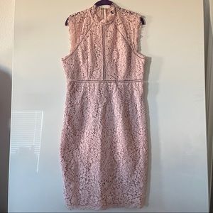 Bardot Pink Blush Mock neck lace Sheath dress size 12